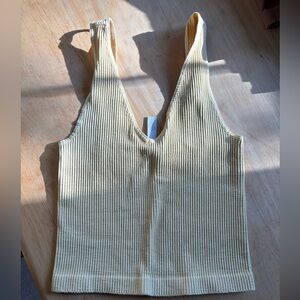 Niki Biki Ribbed V-Neck Crop Top – Orchid Petal Yellow | One Size